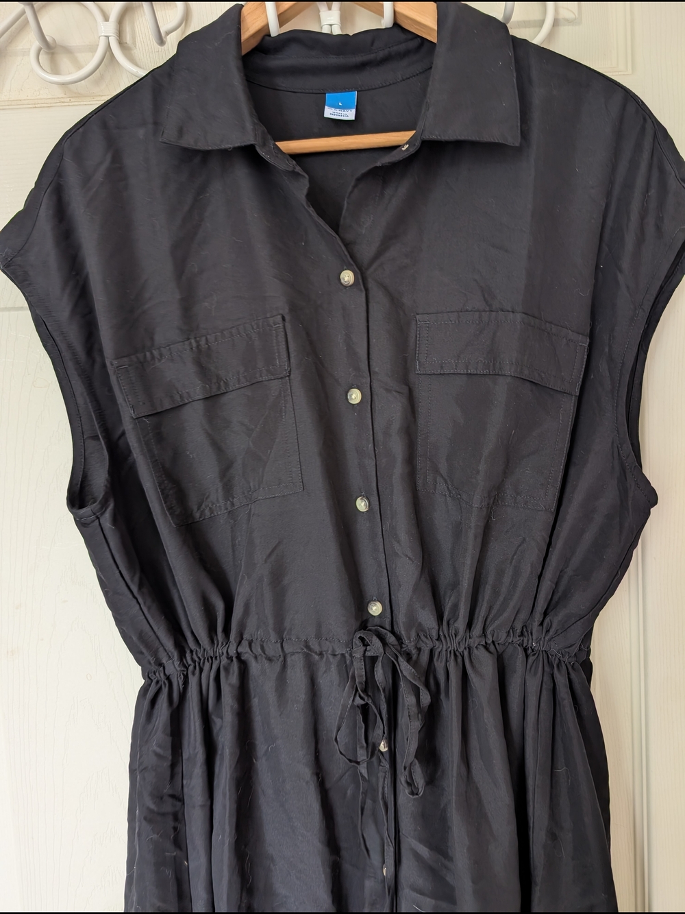 Old Navy Black Button-Front Drawstring Midi Shirt Dress Large - Picture 2 of 7